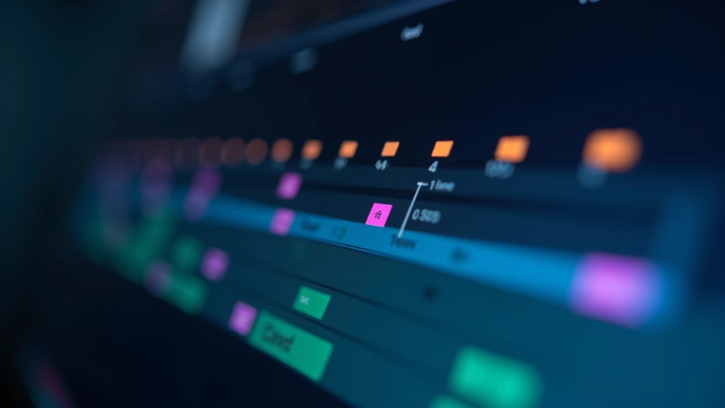 Timeline di animazione software con keyframe visibili come quadratini colorati sulla traccia
