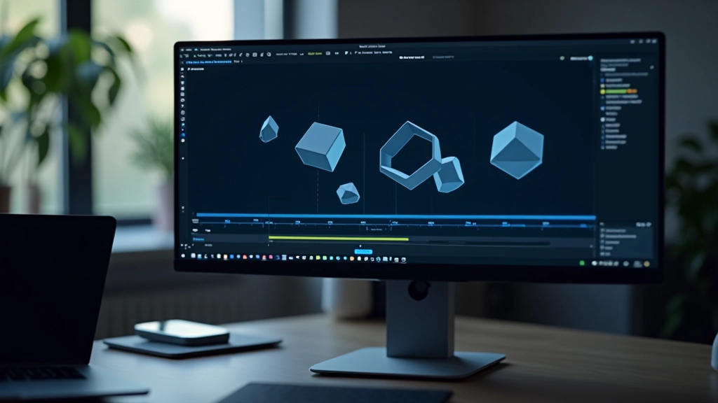 Blender 3D software interface aperto con scene di animazione 3D e modelli geometrici, schermo scuro con UI blu